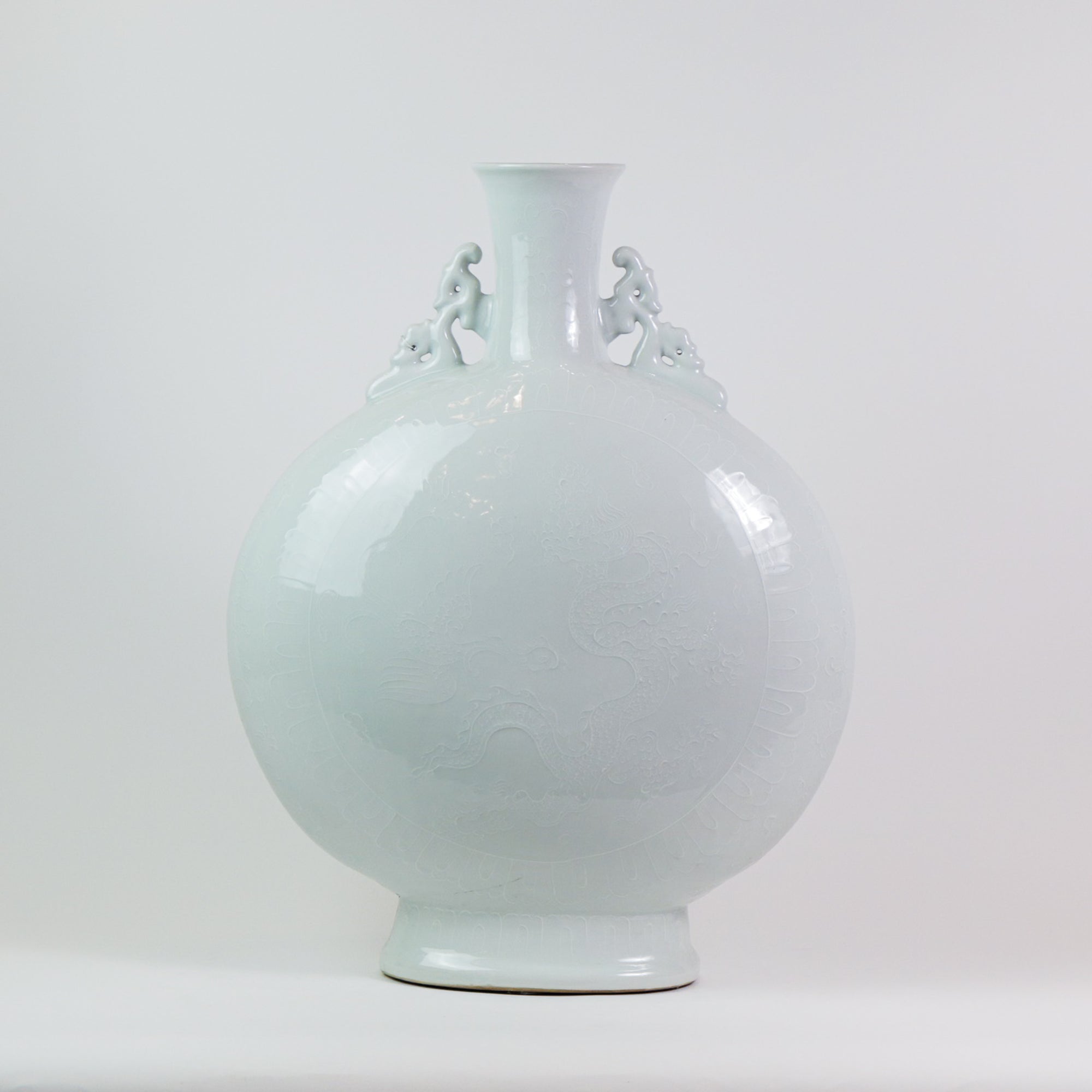 White Narrow Neck Vase with Dragons