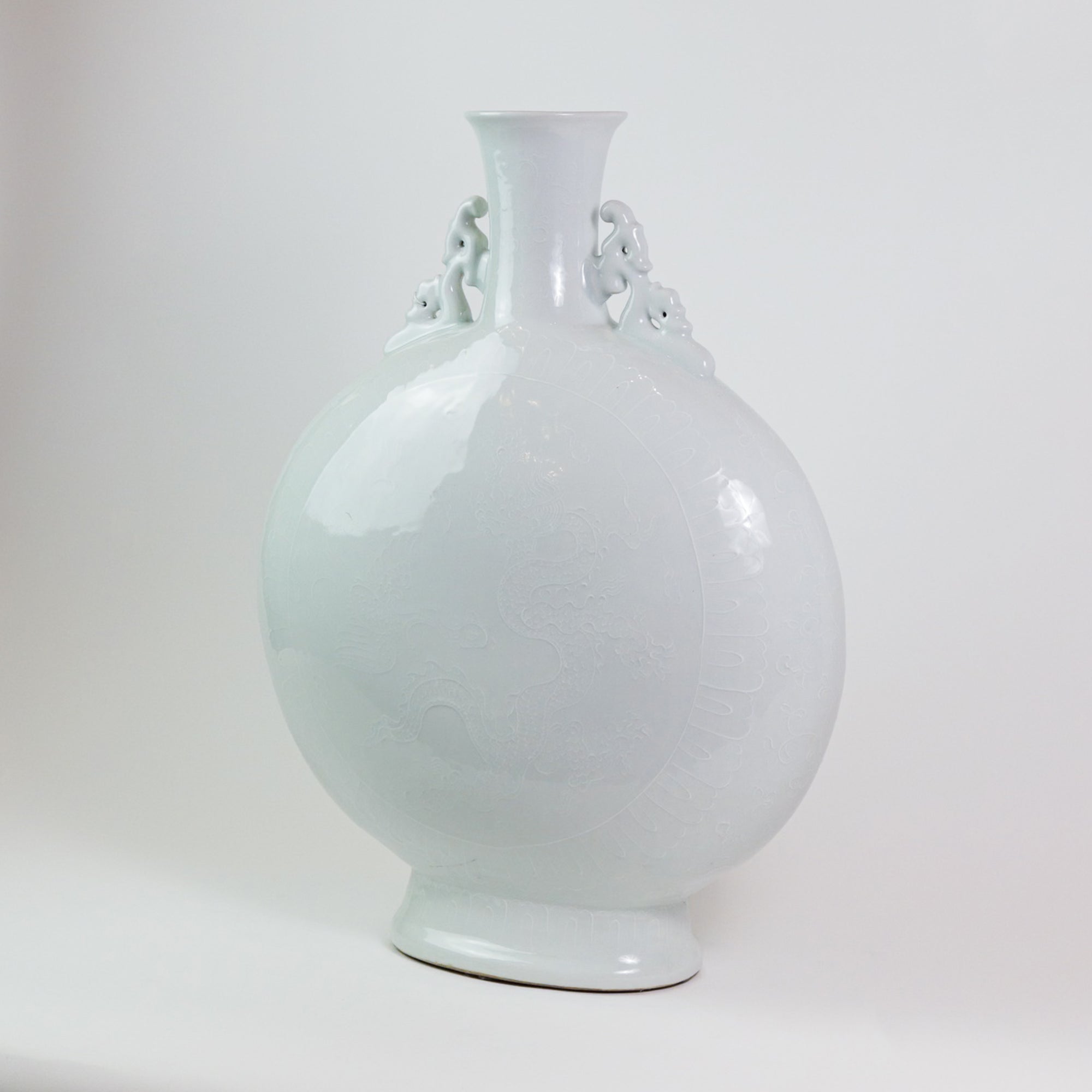 White Narrow Neck Vase with Dragons