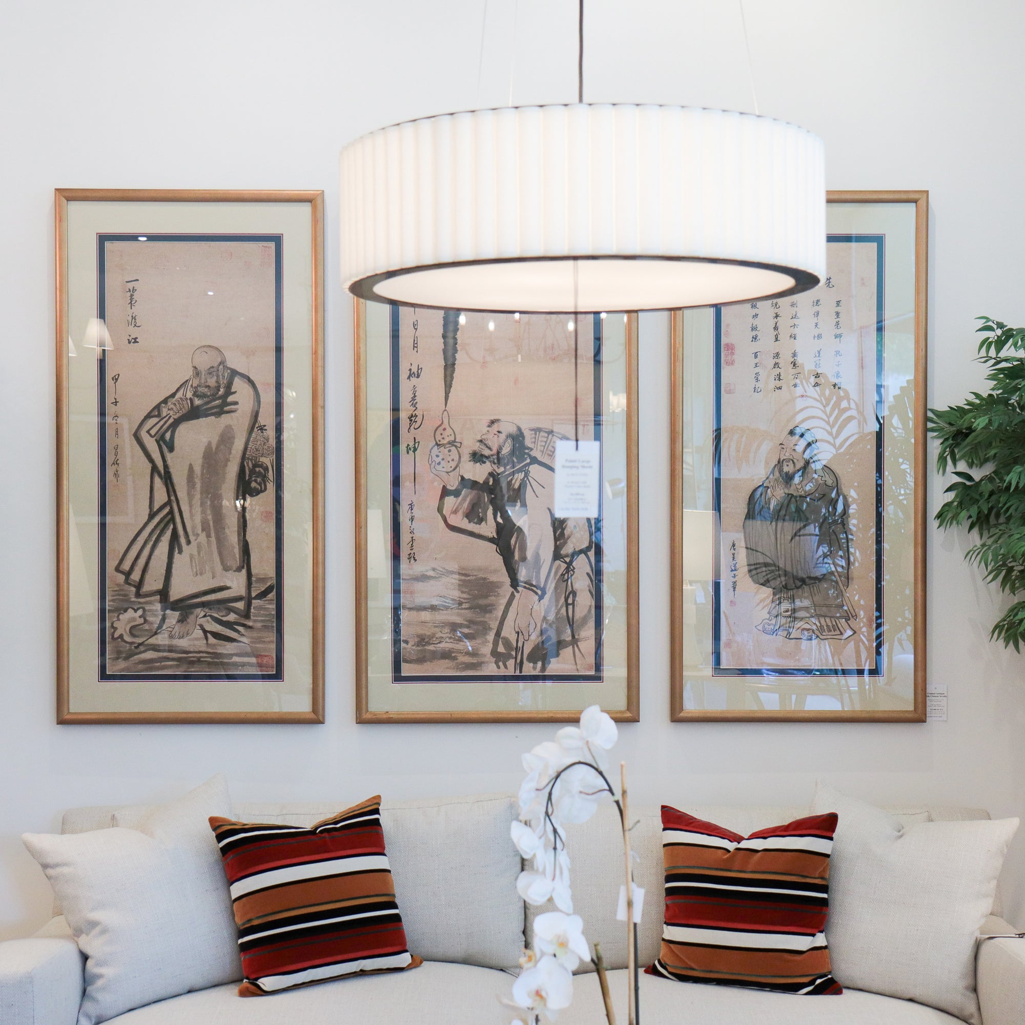 3 Piece Framed Antique Silk Chinese Scrolls