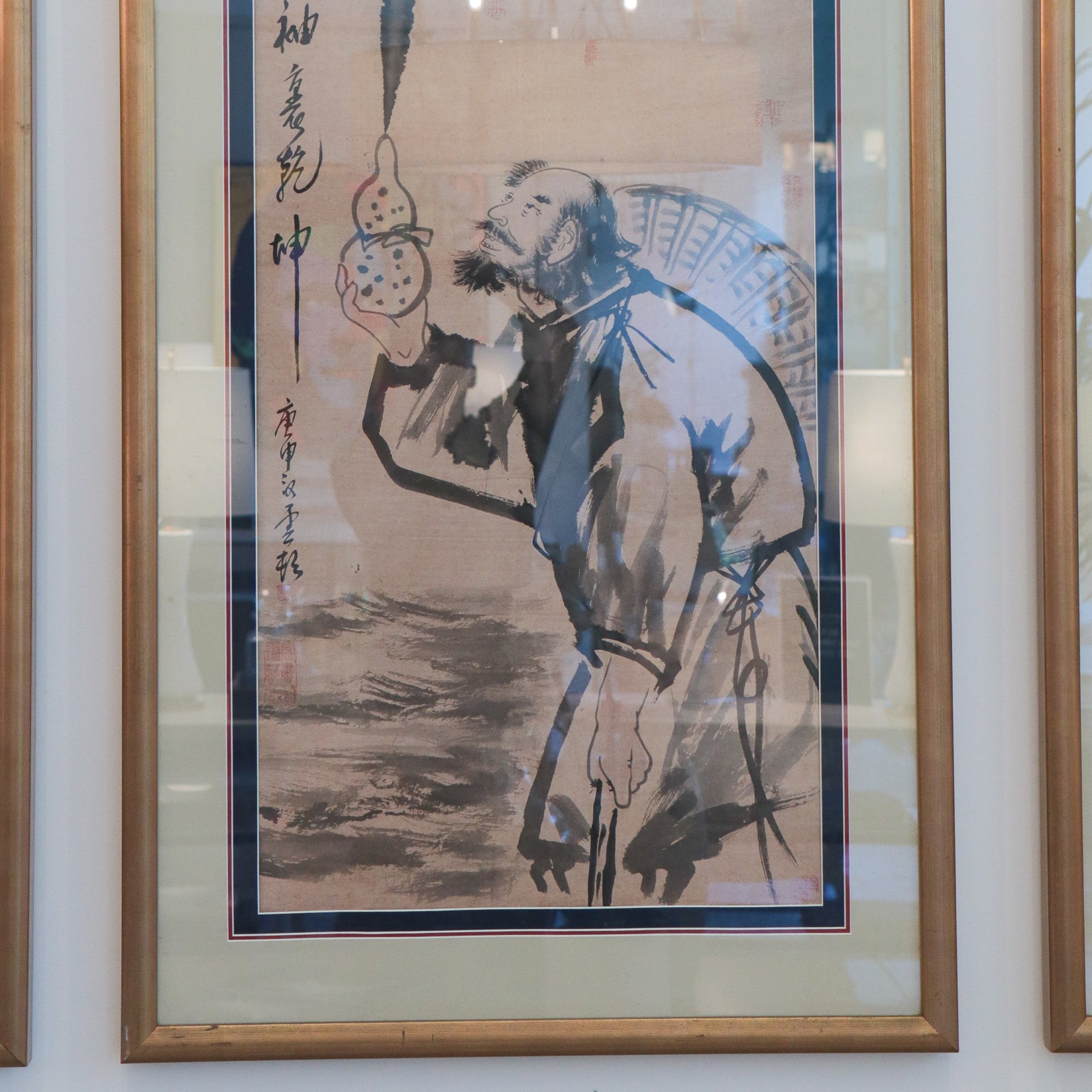 3 Piece Framed Antique Silk Chinese Scrolls