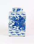 Blue & White Foo Dog Square Tea Jar