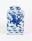 Blue & White Foo Dog Square Tea Jar