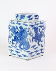 Blue & White Foo Dog Square Tea Jar
