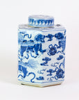 Blue And White Lion Hexagonal Tea Jar