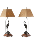 Meiji Cranes Table Lamp Pair