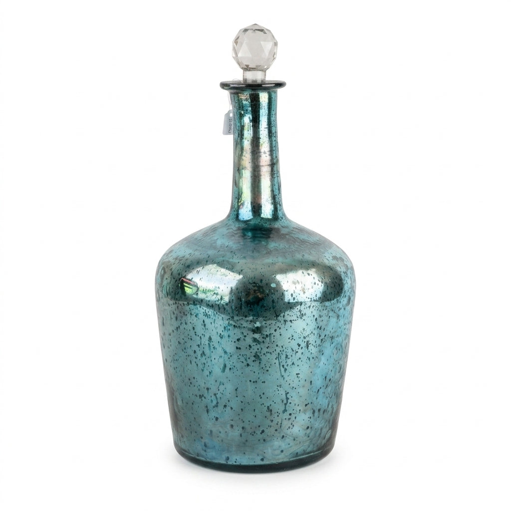 Iridescent Blue Glass Bottle