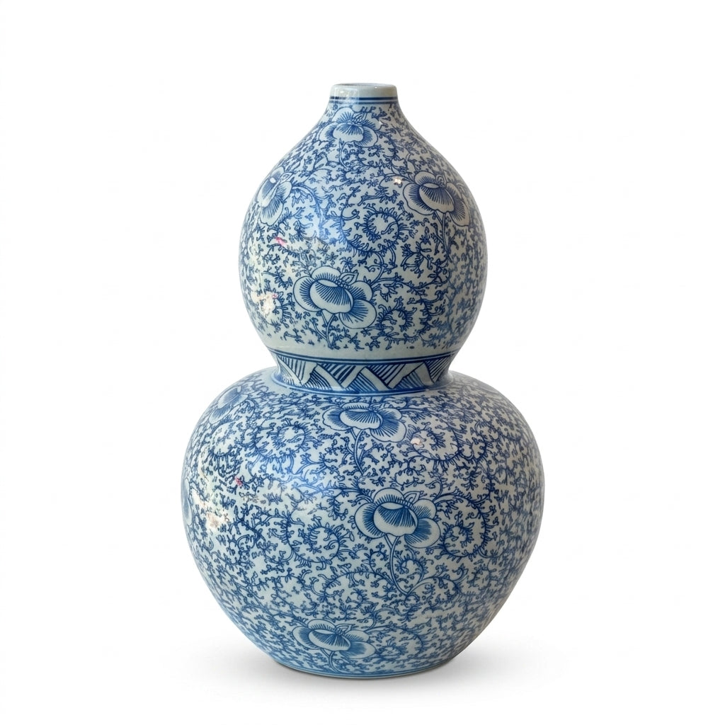 Blue &amp; White Floral Gourd Vase
