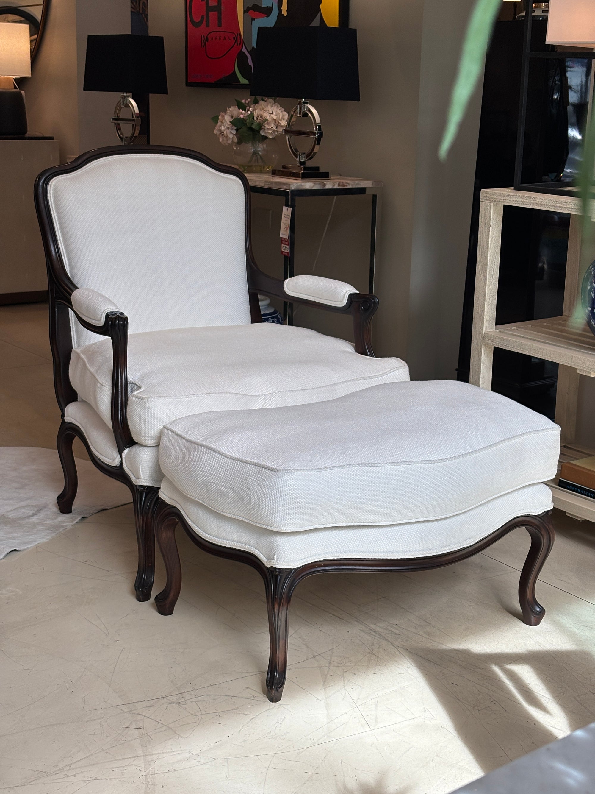 French Style Armchair and Ottoman
