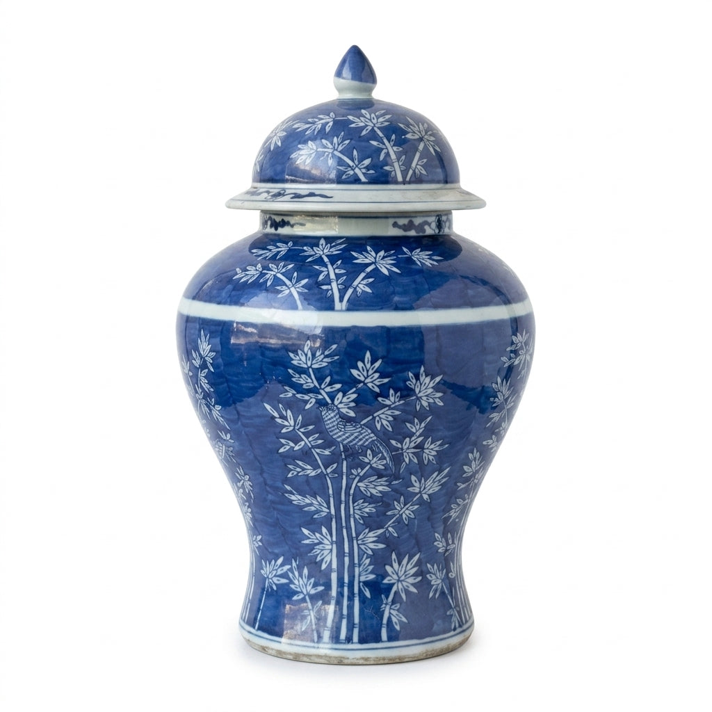 Blue &amp; White Bamboo Temple Jar