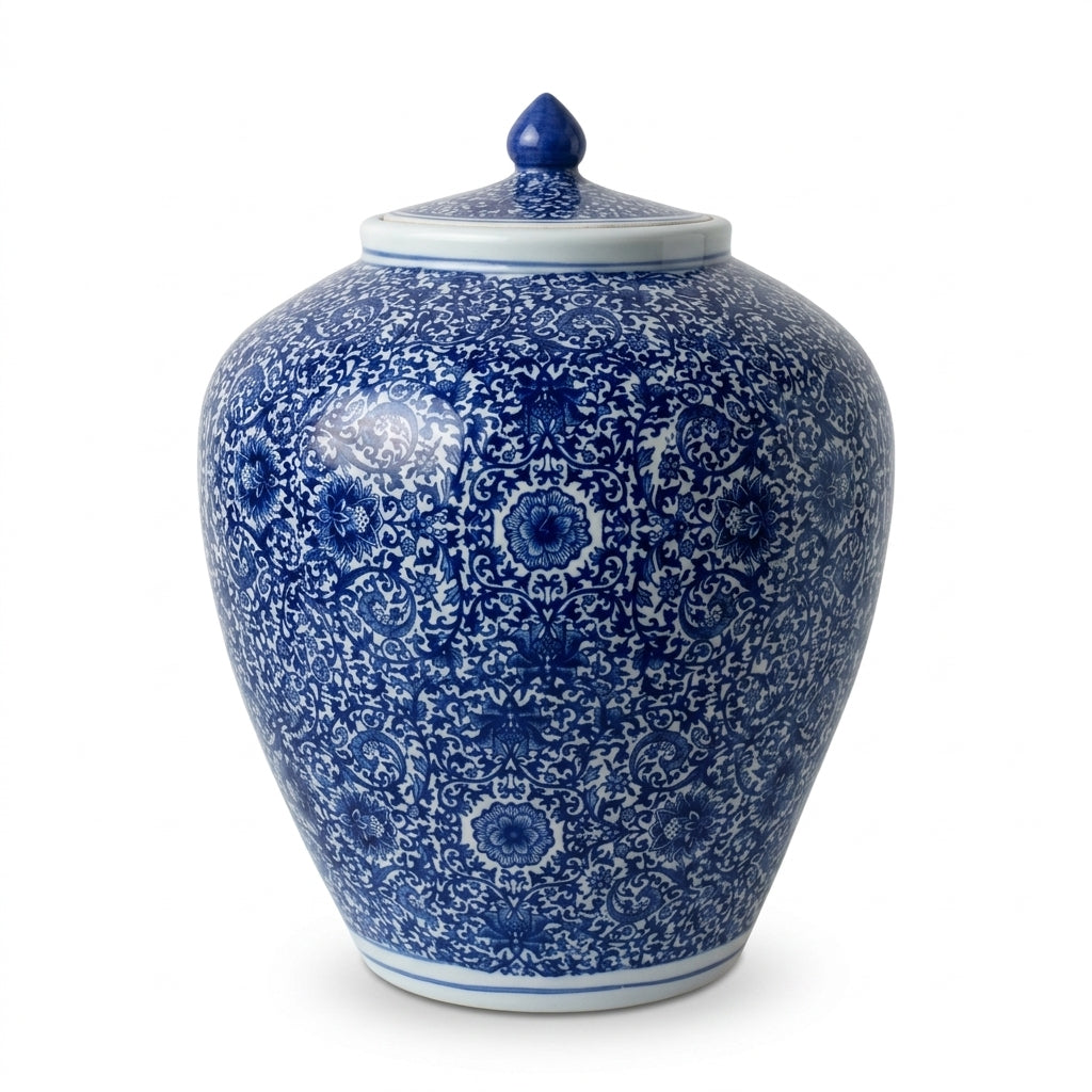Blue &amp; White Cluster Flower Ginger Jar - Small