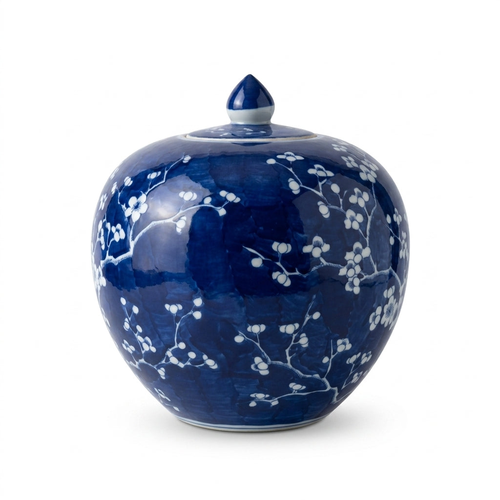 Blue &amp; White Plum Melon Jar