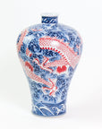 Blue And White Plum Vase with Copper Red Dragon