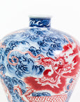 Blue And White Plum Vase with Copper Red Dragon